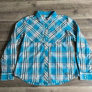 Simms Shirt‎ Womans Large Pearl Snap Button Up Fishing Western Plaid Outdoors